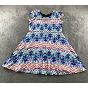 French Atmosphere Womens XL Fit Flare Dress Lace Back Geometric Damask 9652M NEW
